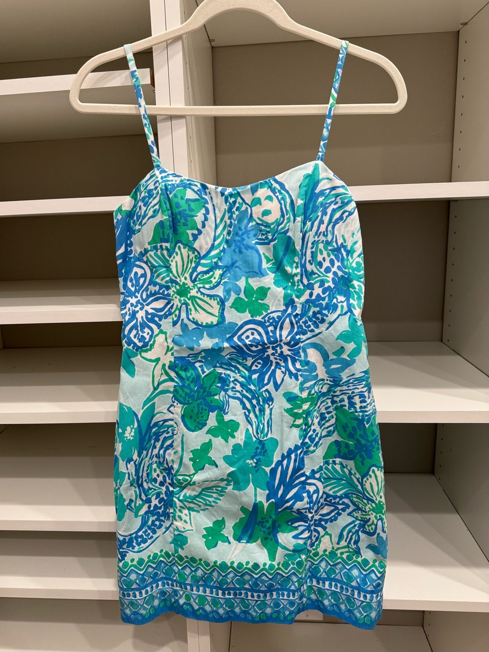 Lilly Pulitzer Shelli Stretch Blue & Green Floral Print Dress, Size 2